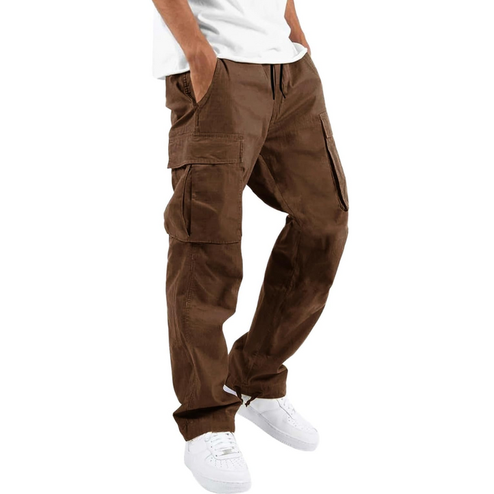 Brown cargo pants in a relaxed straight cut