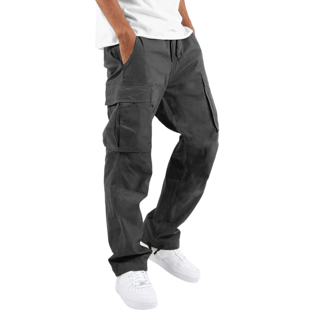 Dark gray cargo pants in a relaxed fit