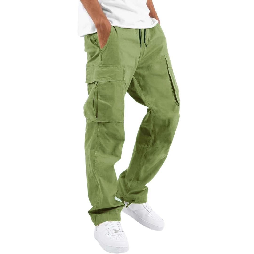 Light green cargo pants with flap pockets on both legs