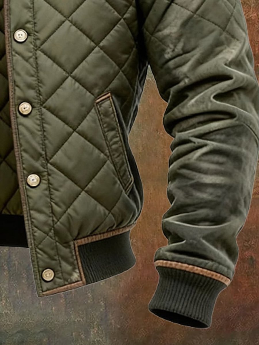 Olive quilted sleeve with ribbed cuff and welt pocket