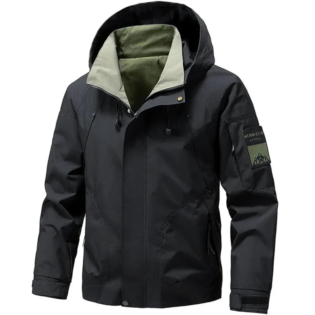 Black hooded ski jacket with contrast lined hood