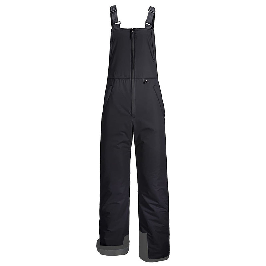 Men's snow bib pants in black, ski bib overalls with adjustable straps