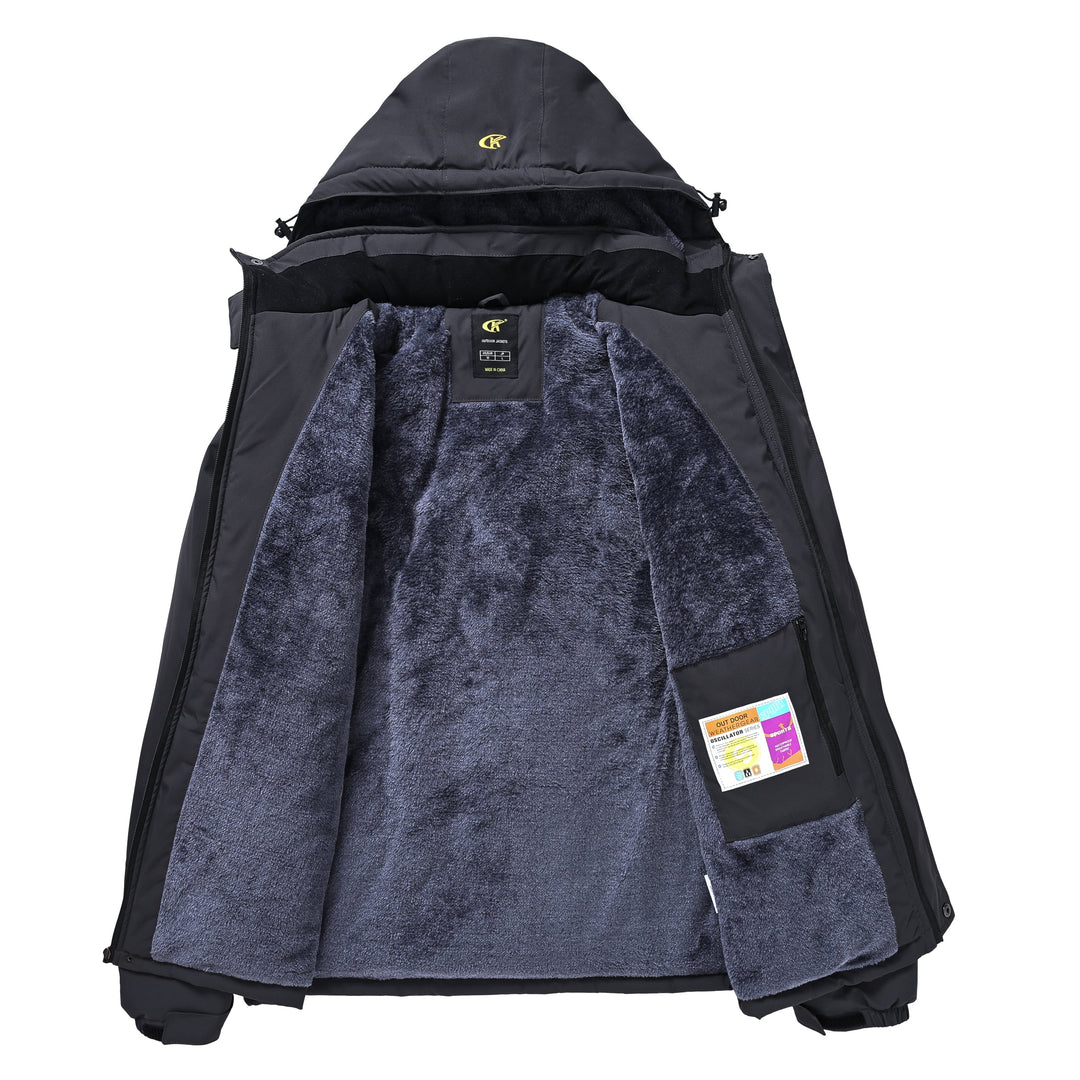 Open carbon gray jacket showing the plush gray fleece lining