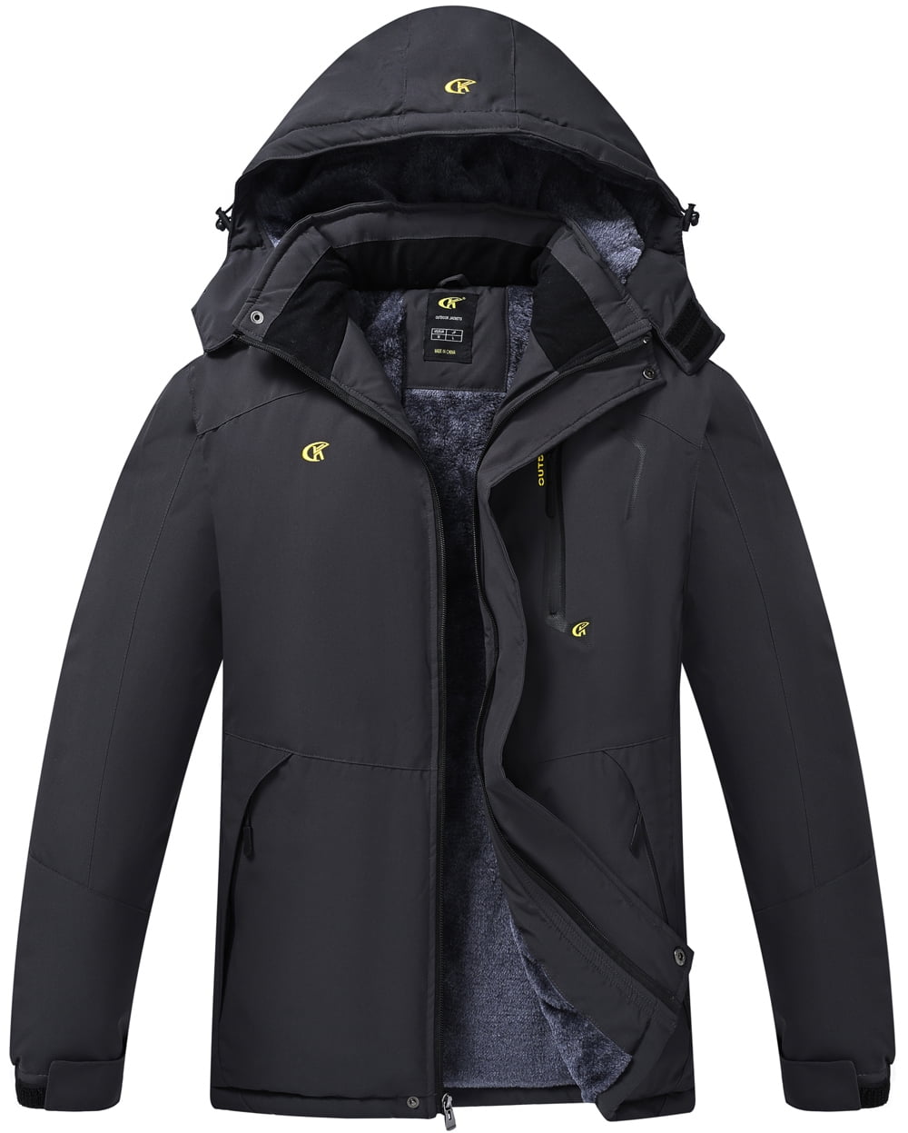 Men's snowboard jacket in carbon gray, fleece lined hooded ski coat