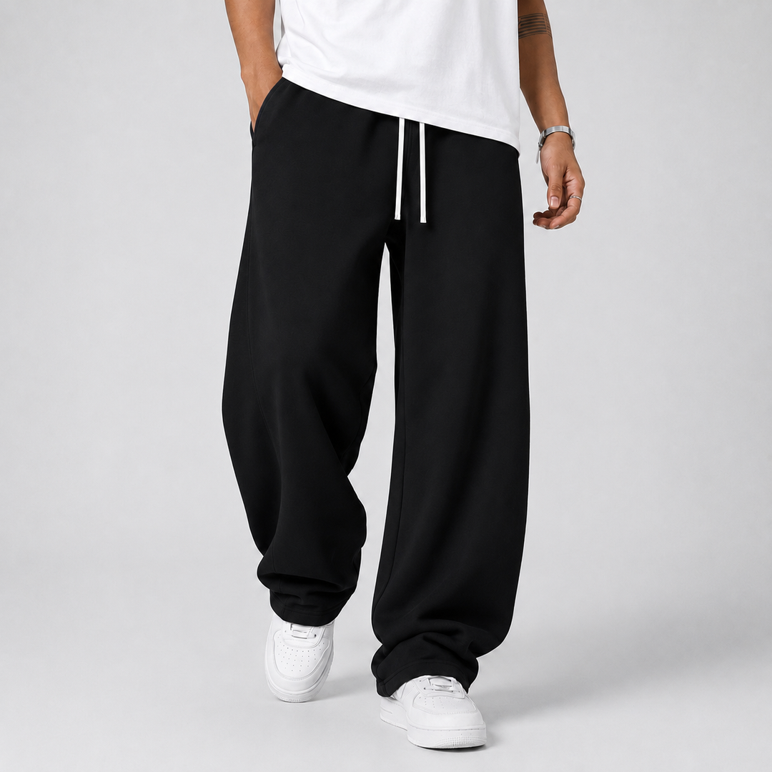 Men's sweatpants, wide leg drawstring joggers in black