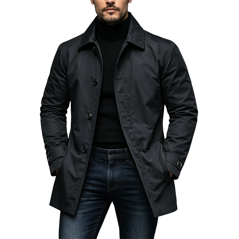 Men's Trench Coat | Mid Length Button Front Mac with Collar