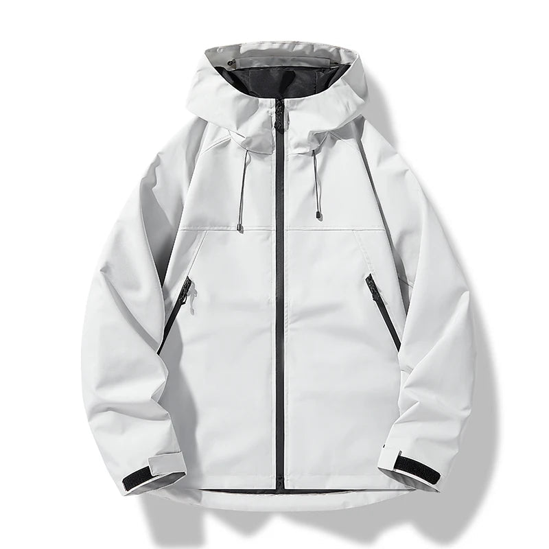Men's windbreaker, hooded shell jacket full zip in white