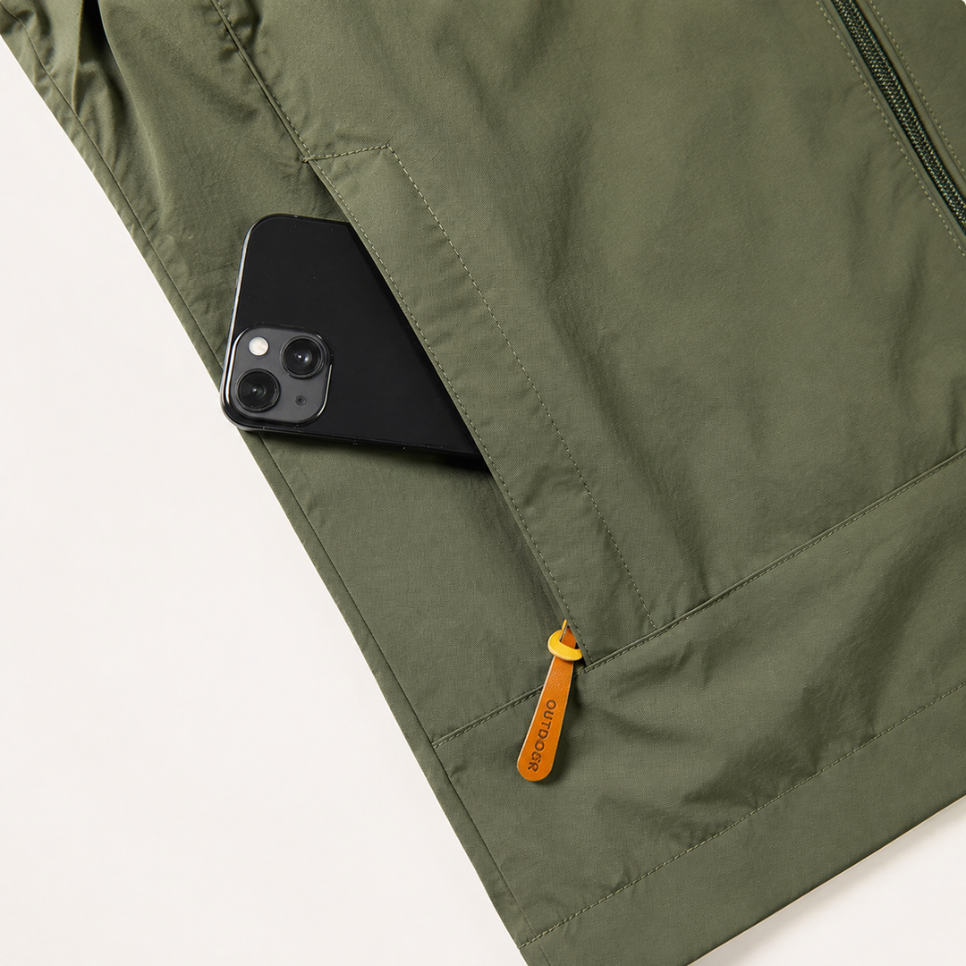 Close-up of the olive jacket&