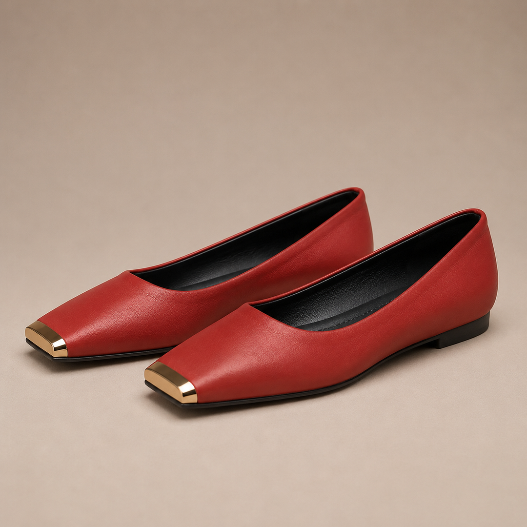 Women's Ballet Flats | Square Toe Slip On with Metal Toe Cap