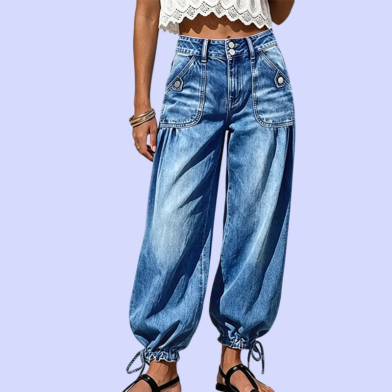 Women's Barrel Jeans | High Waisted with Drawstring Cuffs