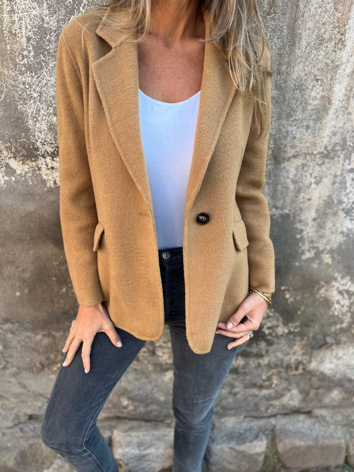 Camel tailored blazer with notch lapels and single button