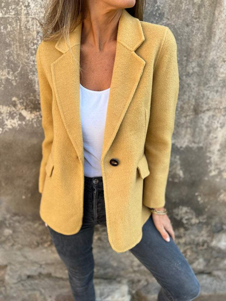 Yellow brushed blazer jacket with single front button