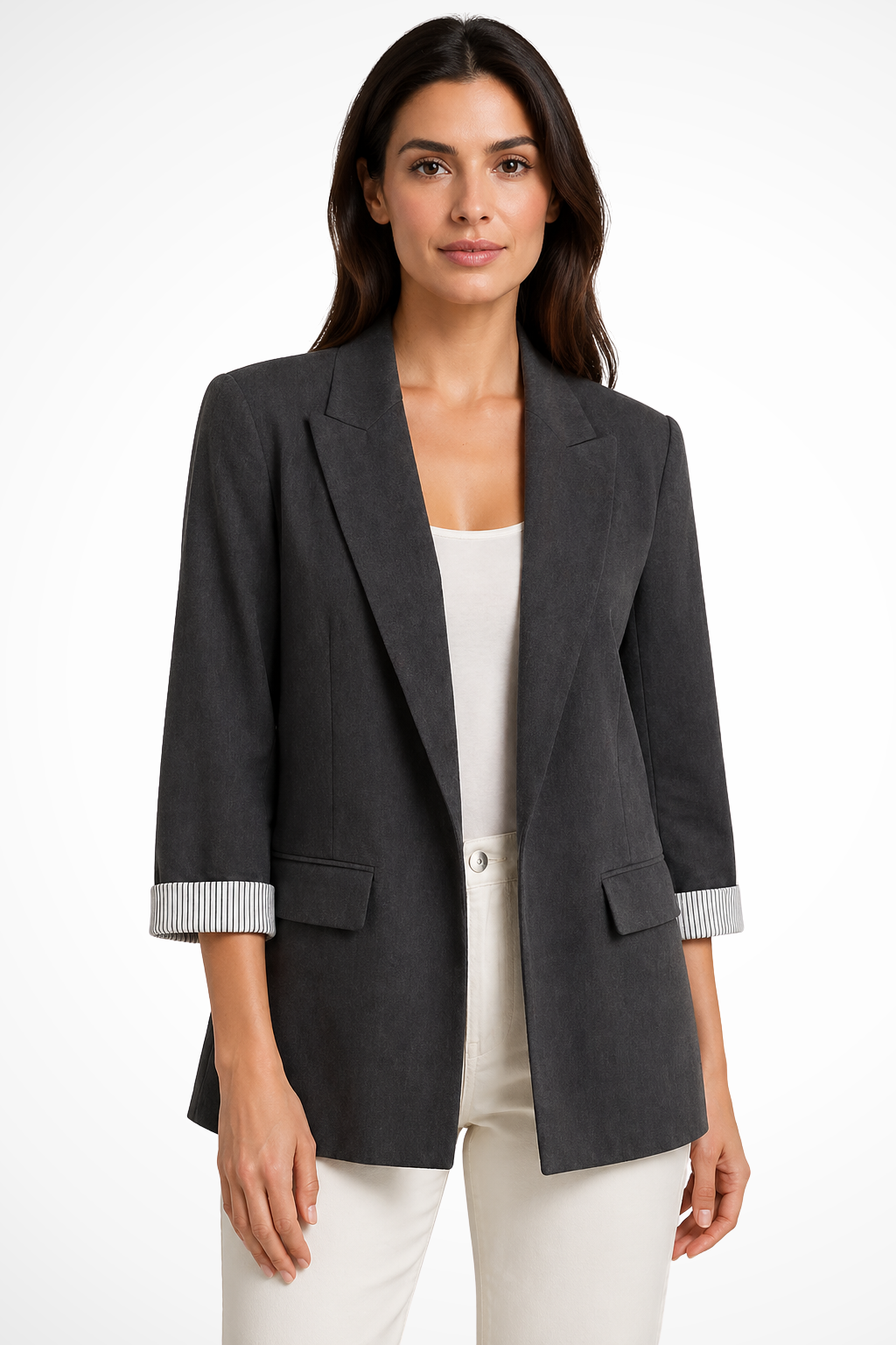 Charcoal oversized blazer with notch lapels and flap pockets