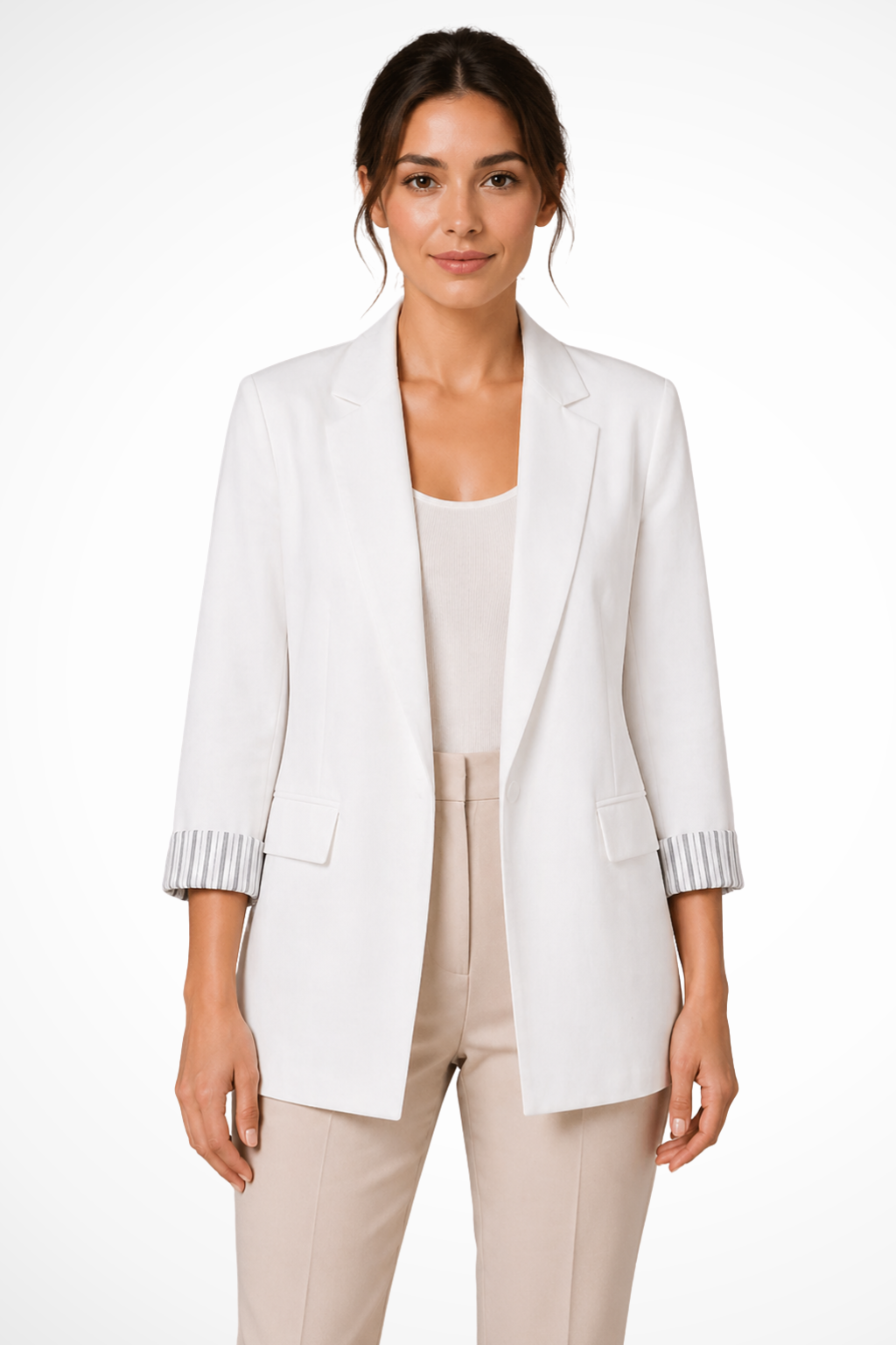 White oversized blazer with rolled sleeves