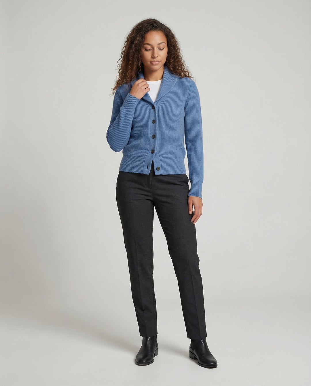 Women's cardigan, ribbed shawl collar button front, photo 1