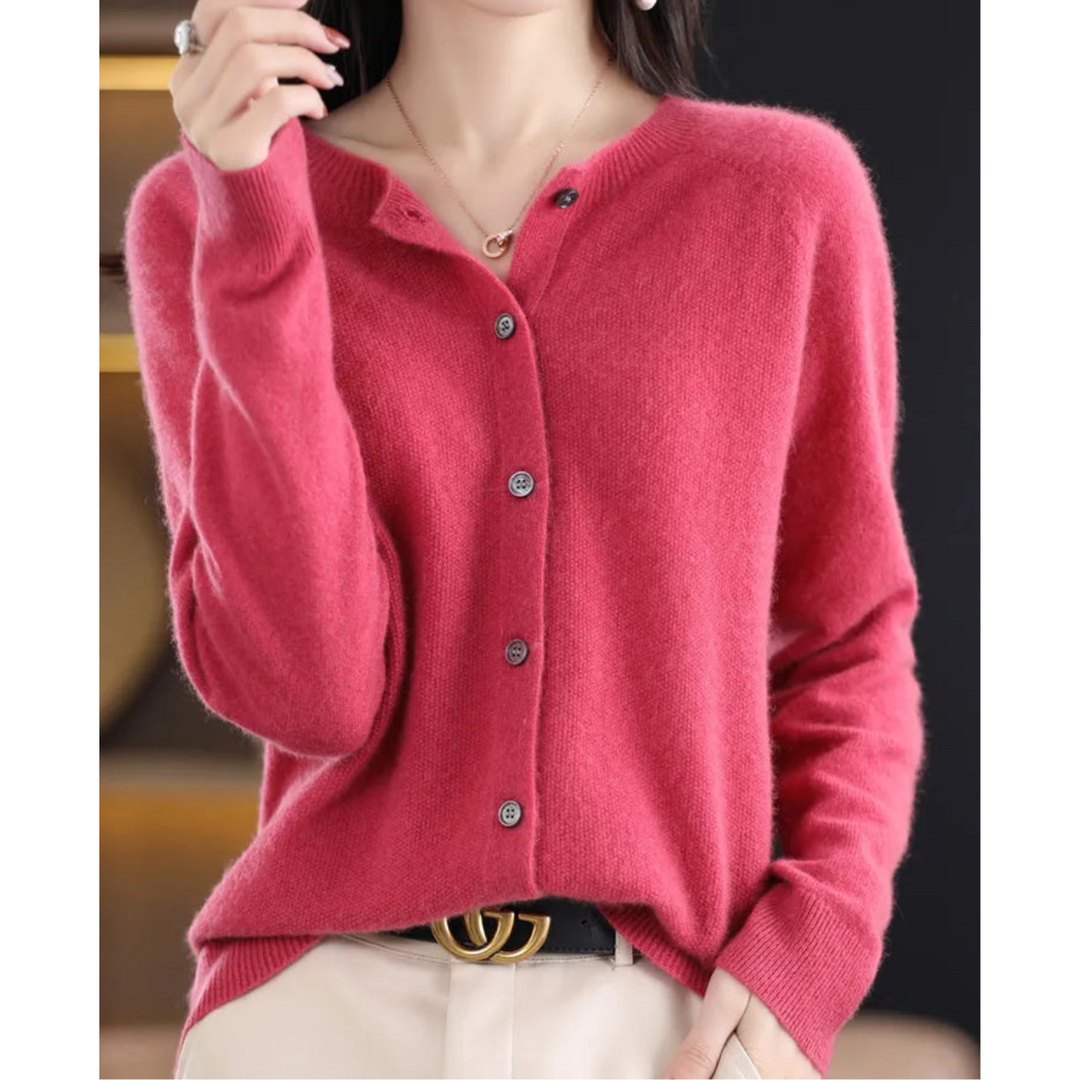 Women's Cardigan Sweater | Raglan Crew Neck with Button Front