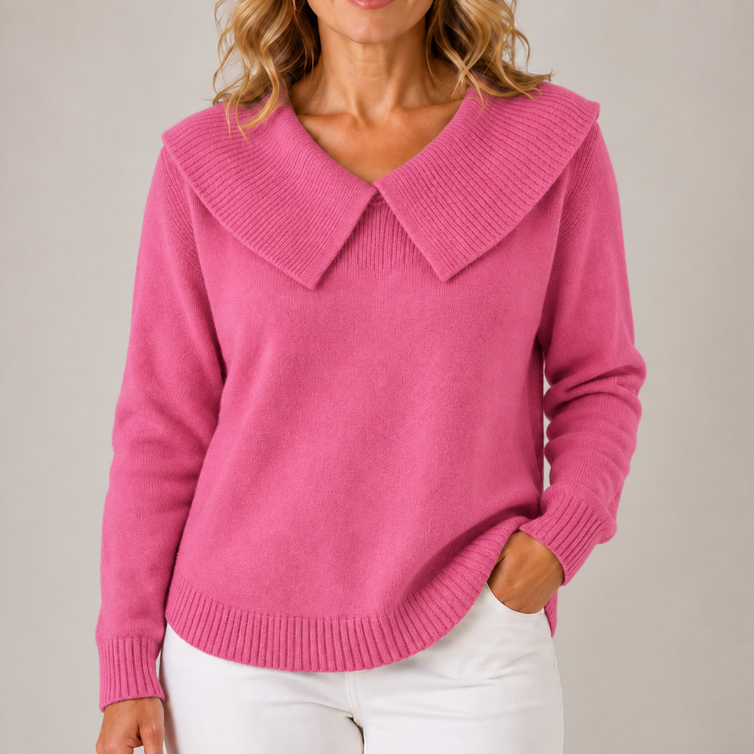 Women's Collared Sweater | Wide Collar V Neck Pullover