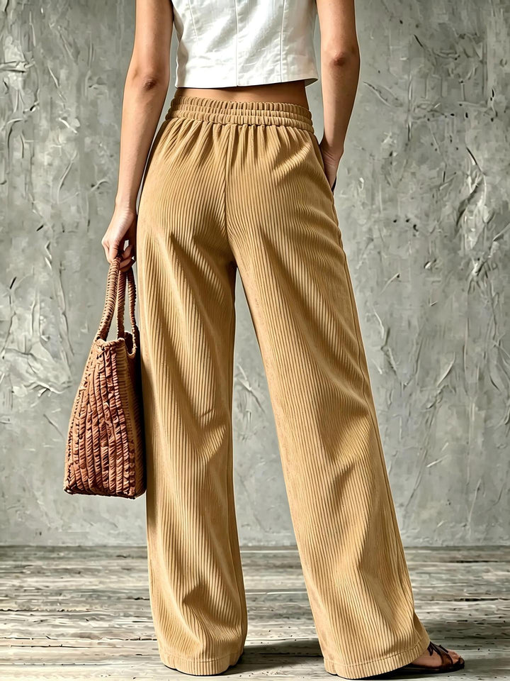 Back view of the khaki pants showing the elastic waistband