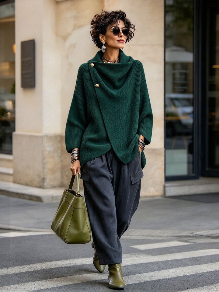 Dark green cowl neck sweater outfit