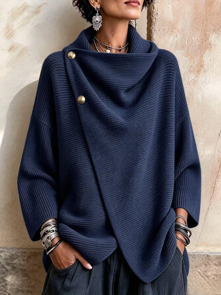 Navy asymmetric wrap knit