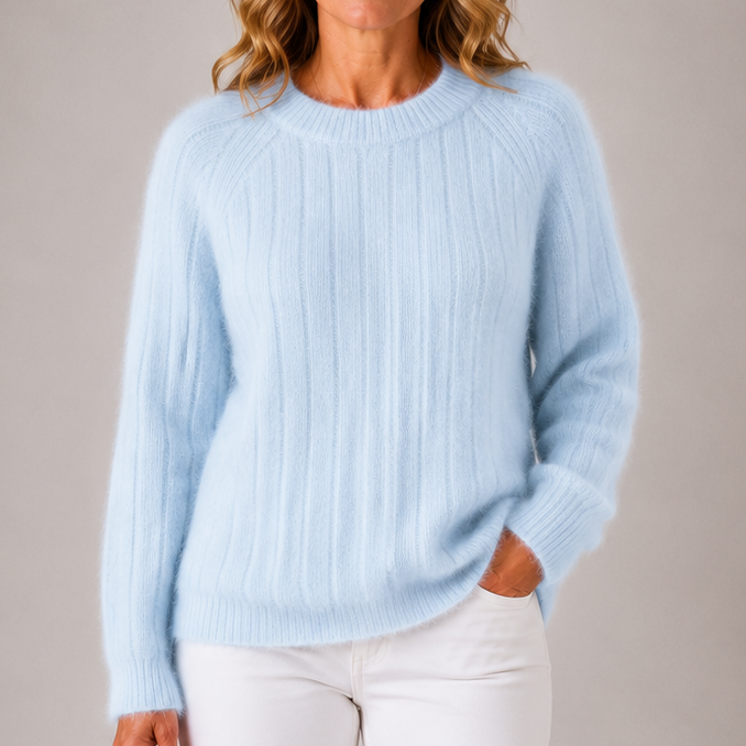 Women's Crew Neck Sweater | Ribbed Raglan Sleeve Pullover