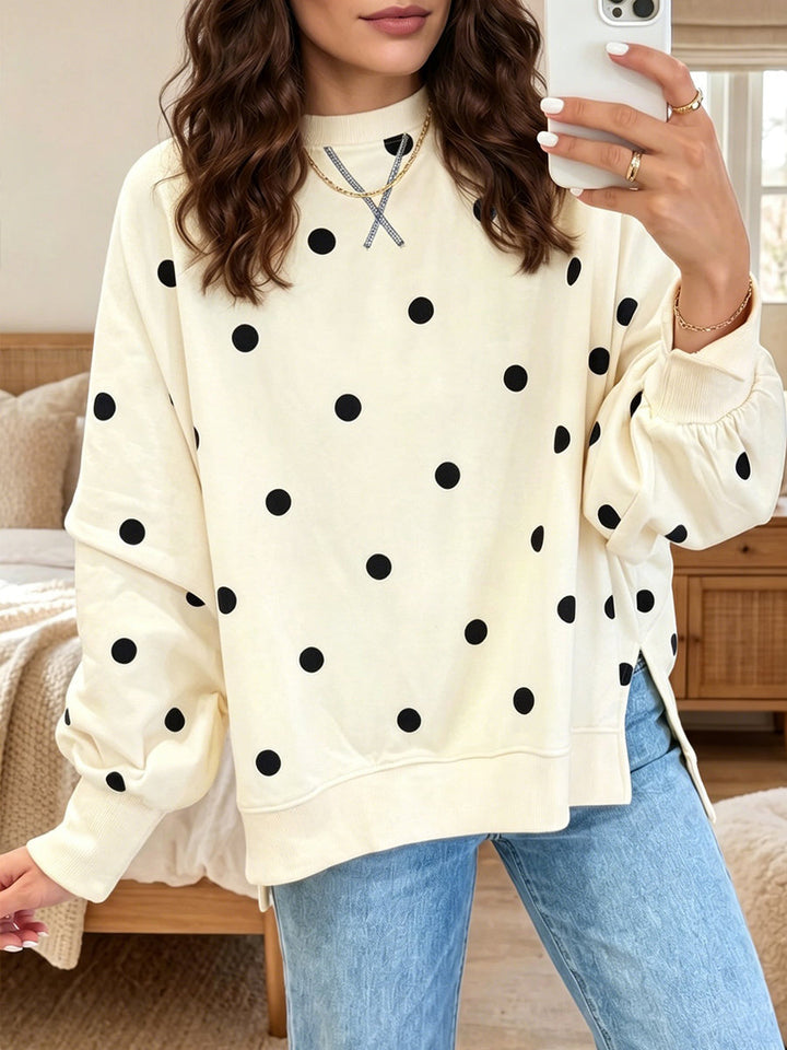 Cream relaxed sweatshirt with black dots and dropped shoulders