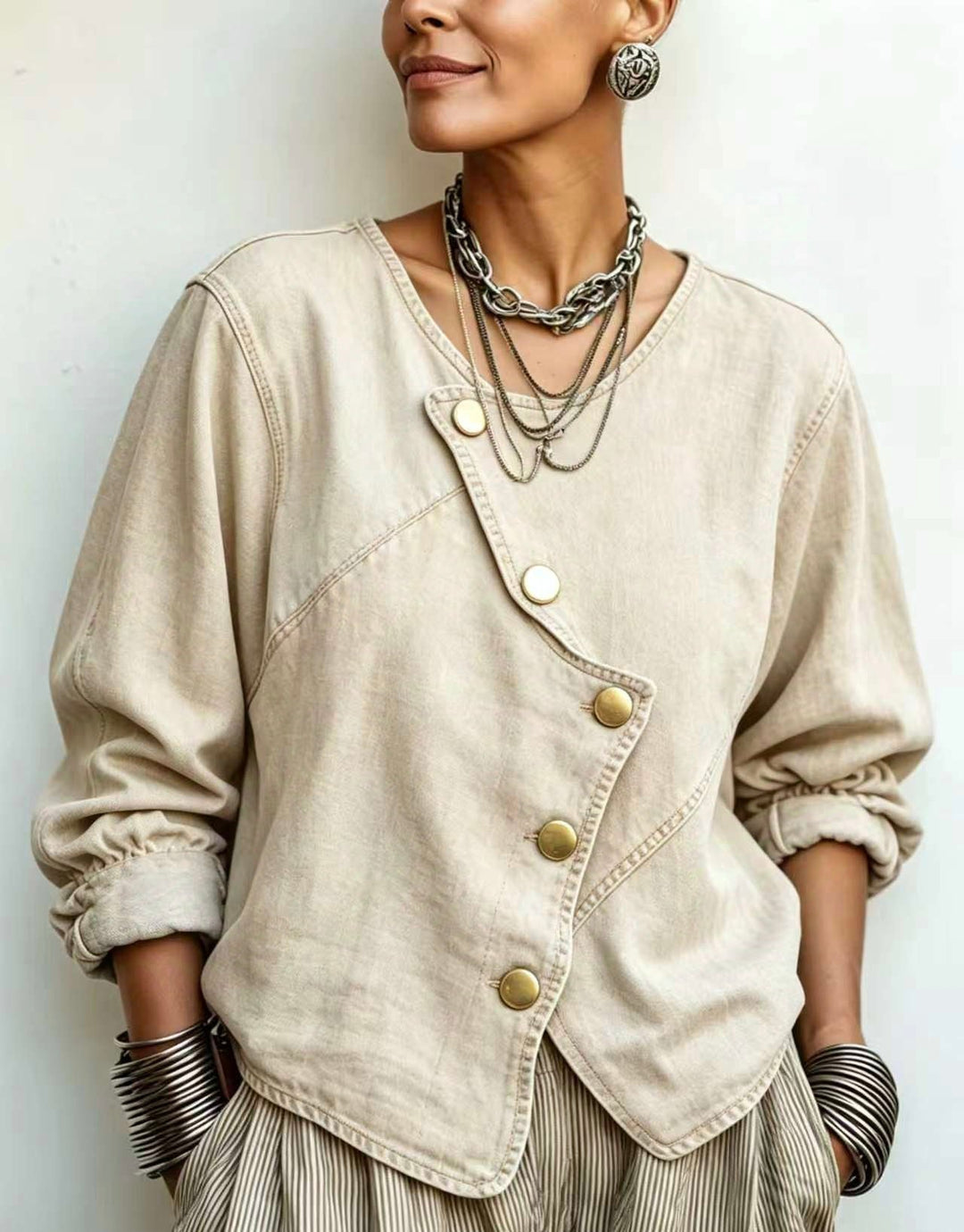 Cream asymmetrical button jacket