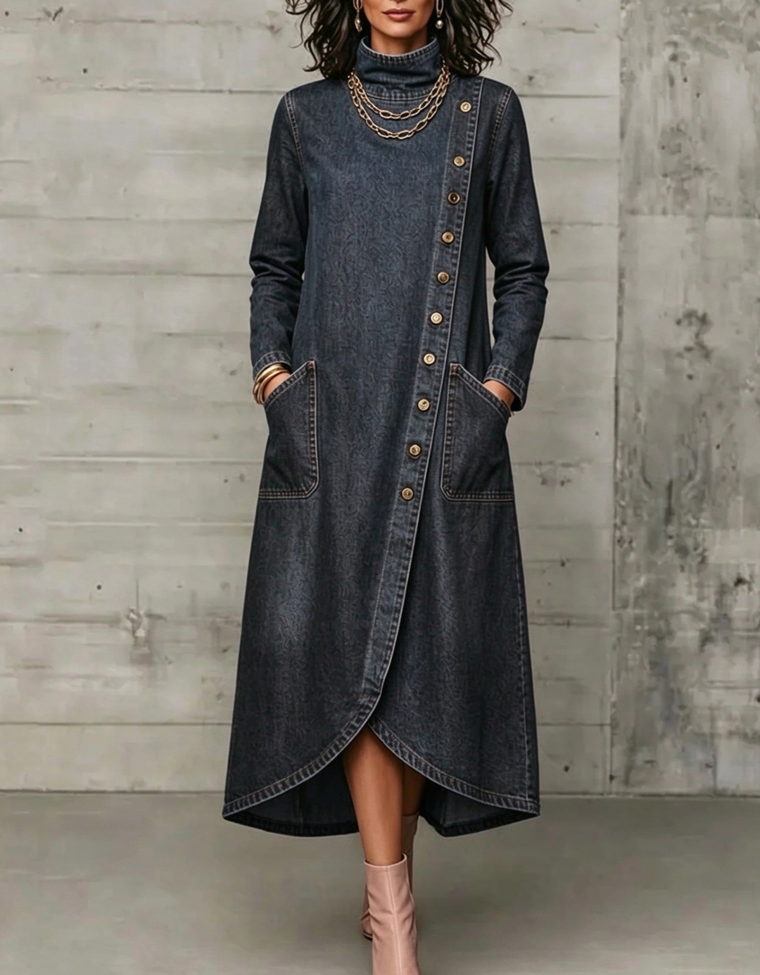 Black washed button front maxi dress