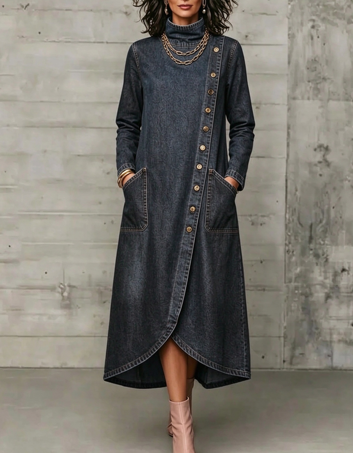 Black washed button front maxi dress