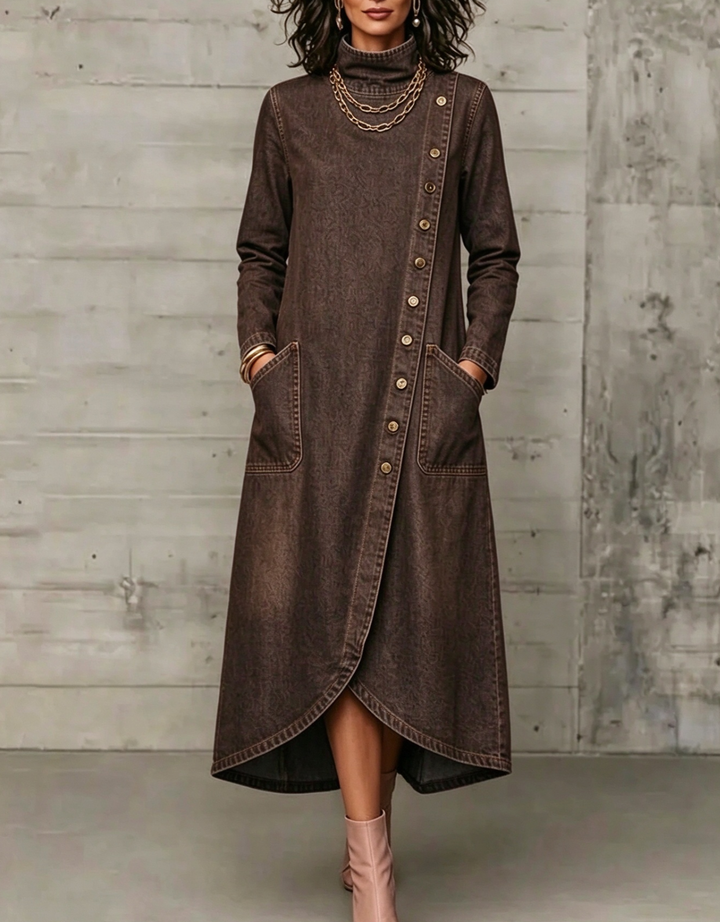 Brown washed maxi dress with side pockets