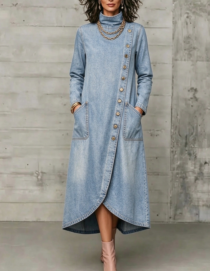 Light blue denim-look maxi dress