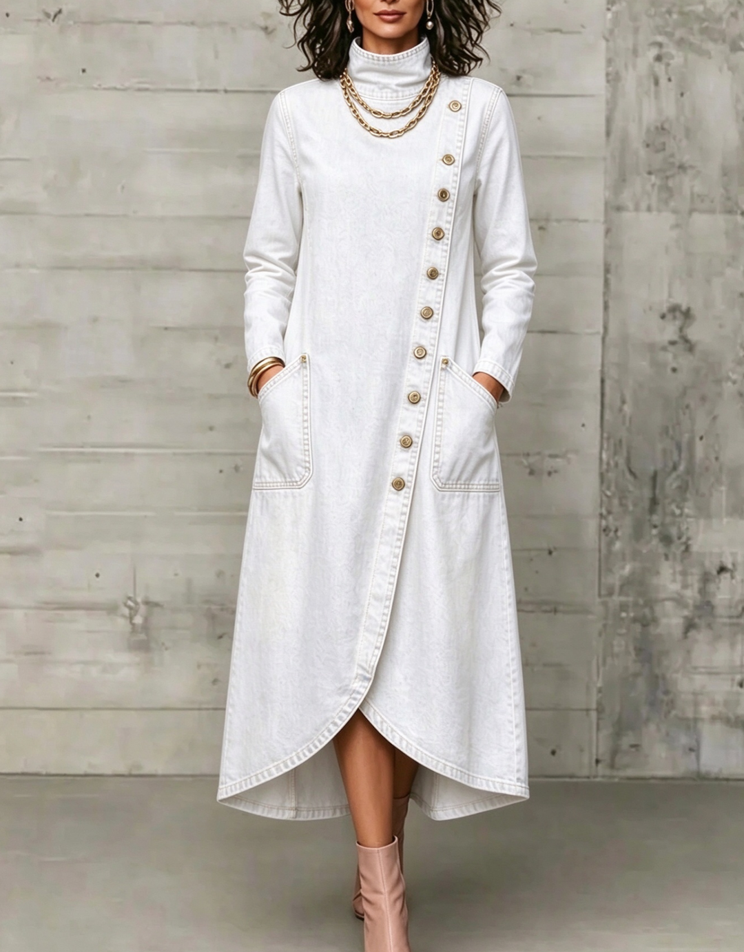 White button front maxi dress