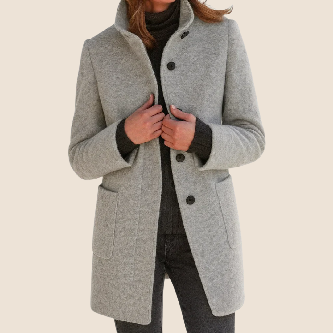 Women's Fall Coat | Stand Collar Single Breasted Midi