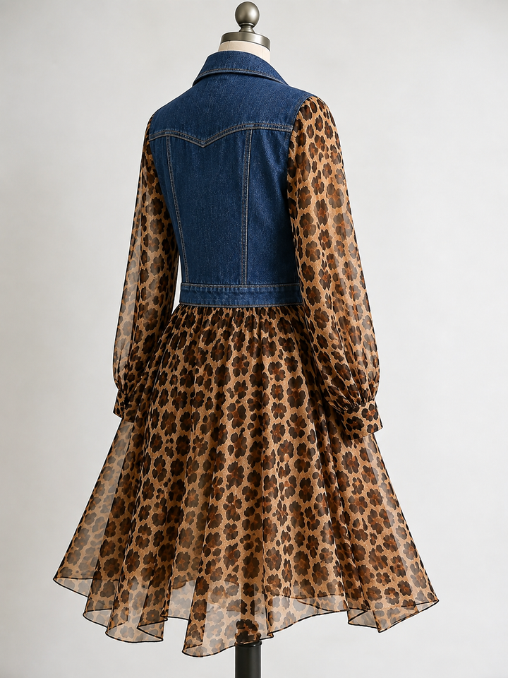 Back of the dark blue leopard print dress