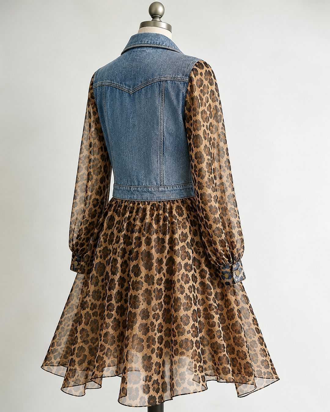 Back of the light blue leopard print dress
