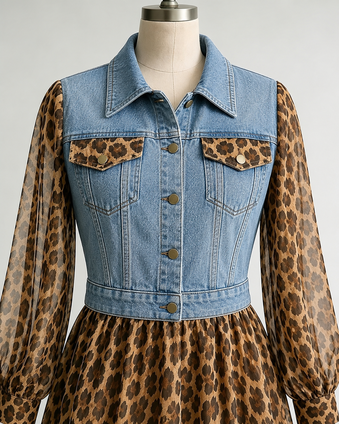 Light denim-look vest with collar and pockets
