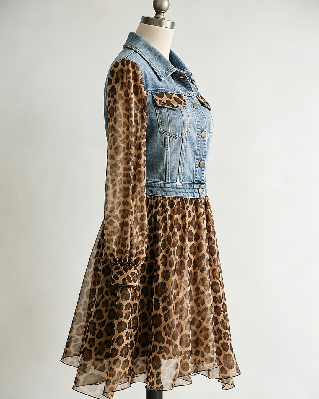 Side view of the light blue leopard dress