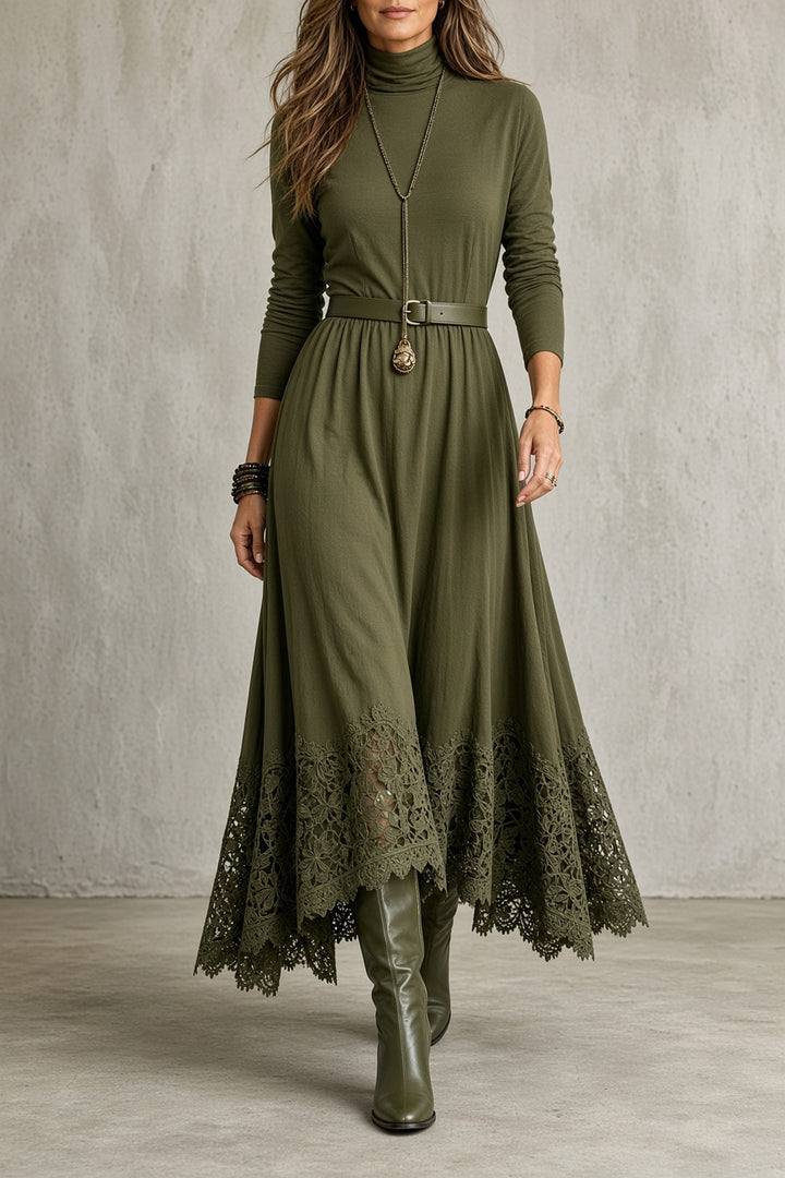 Olive lace hem maxi dress with boots