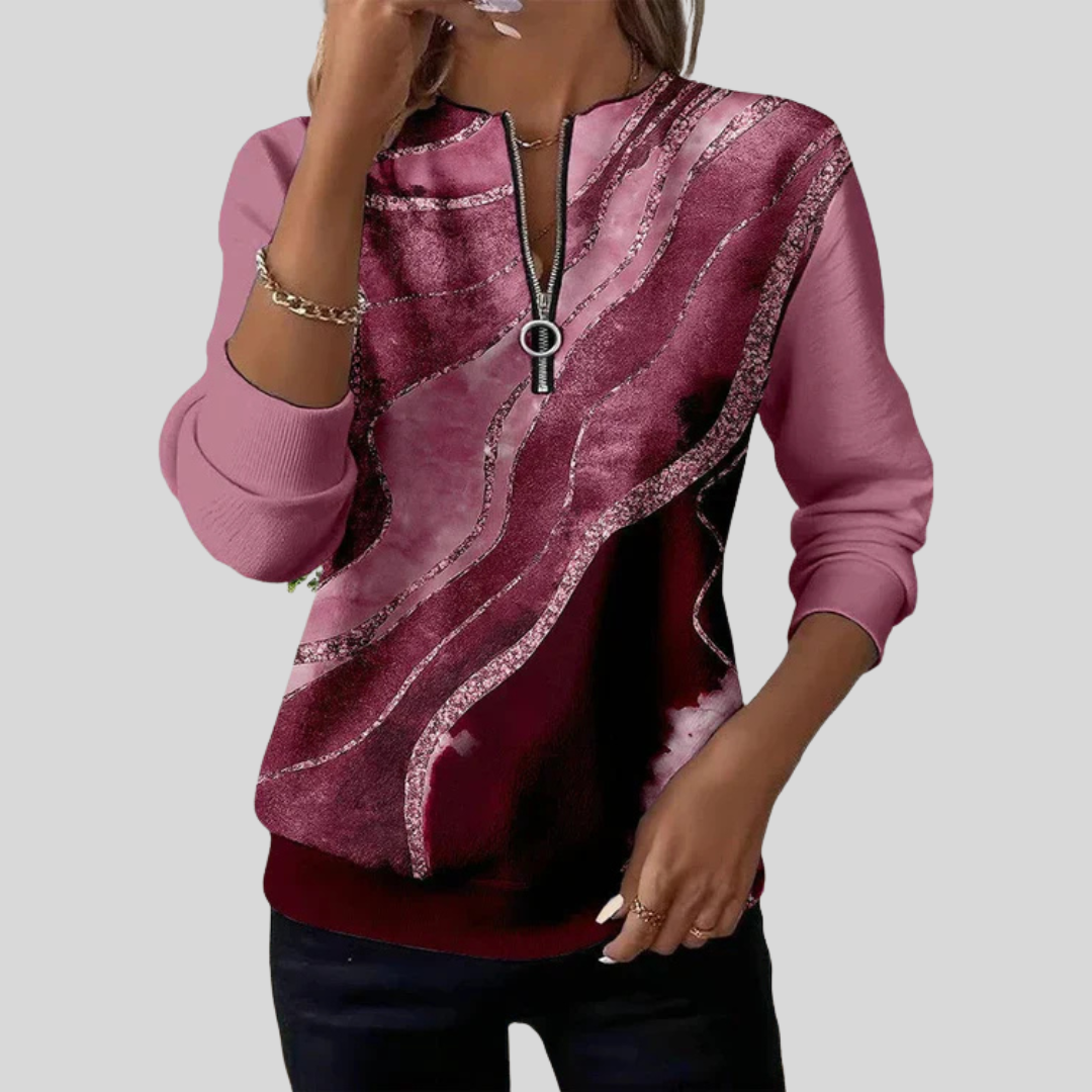 Women's Half Zip Pullover | Abstract Print Long Sleeve Top