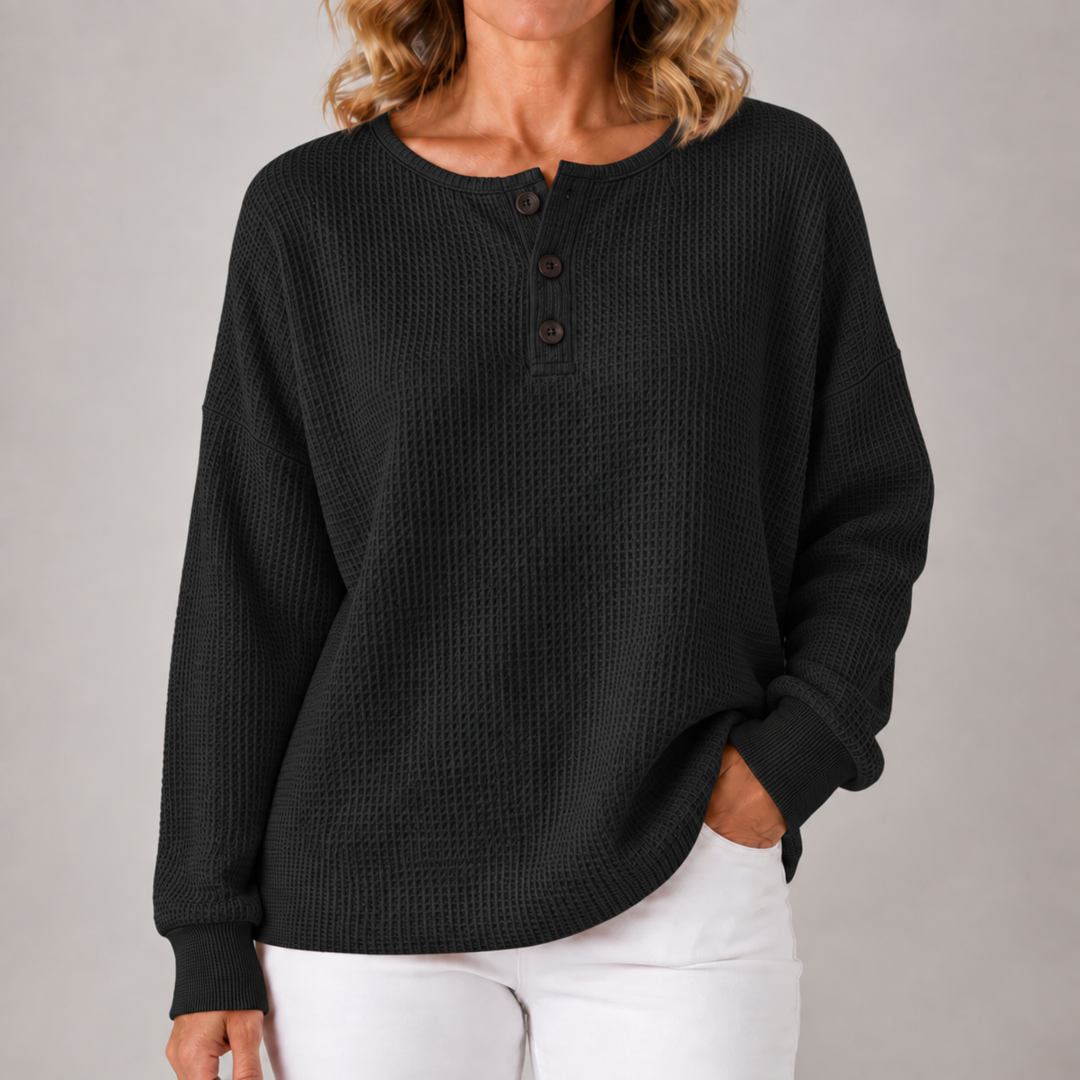 Women's Henley Sweater | Crew Neck Button Placket Pullover