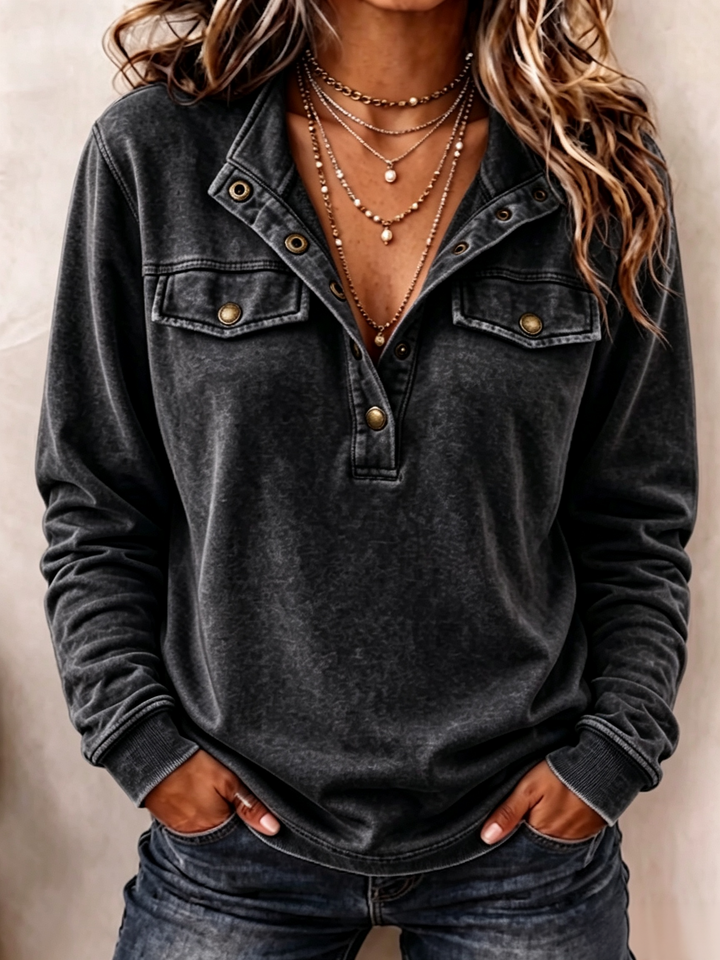 Charcoal oversized henley sweatshirt