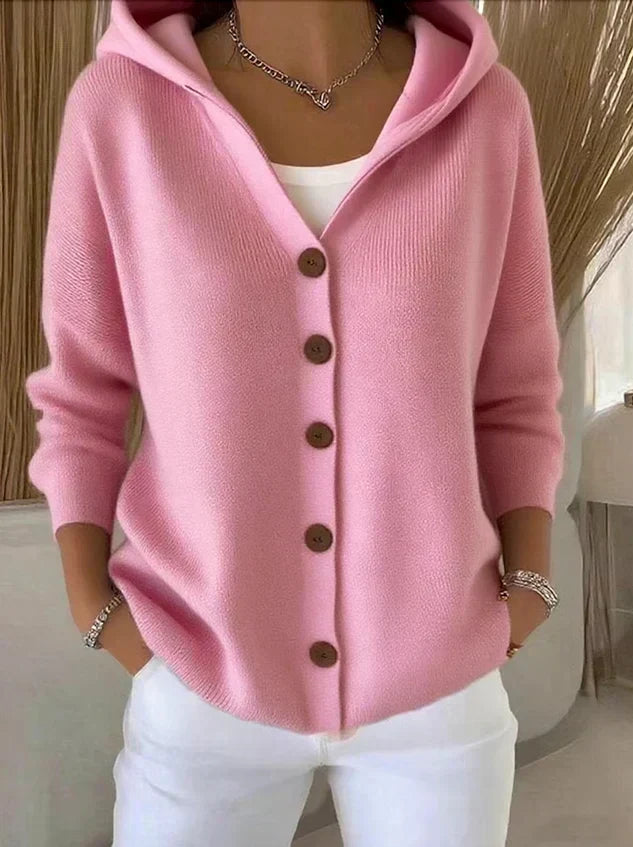 Women's Hooded Cardigan | Button Front V Neck Soft Knit