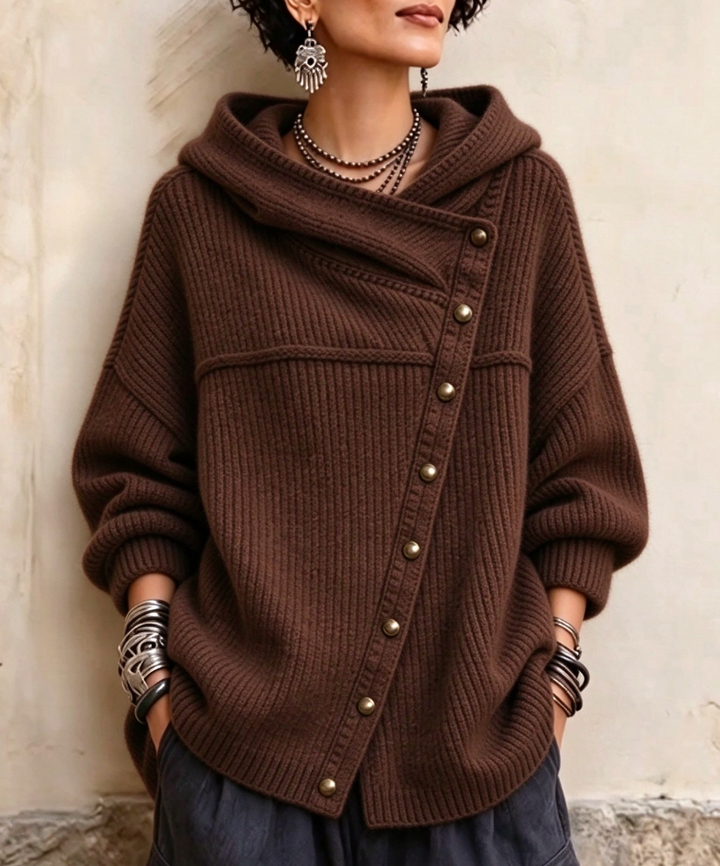 Dark brown oversized hooded sweater jacket