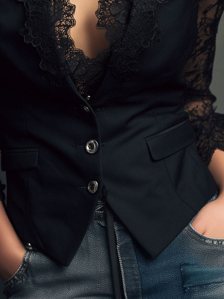 Close-up of the black lace blazer&