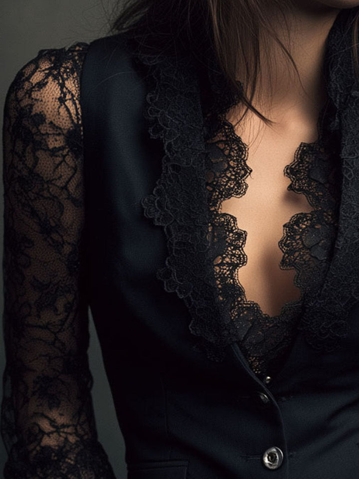 Close-up of the black lace blazer&