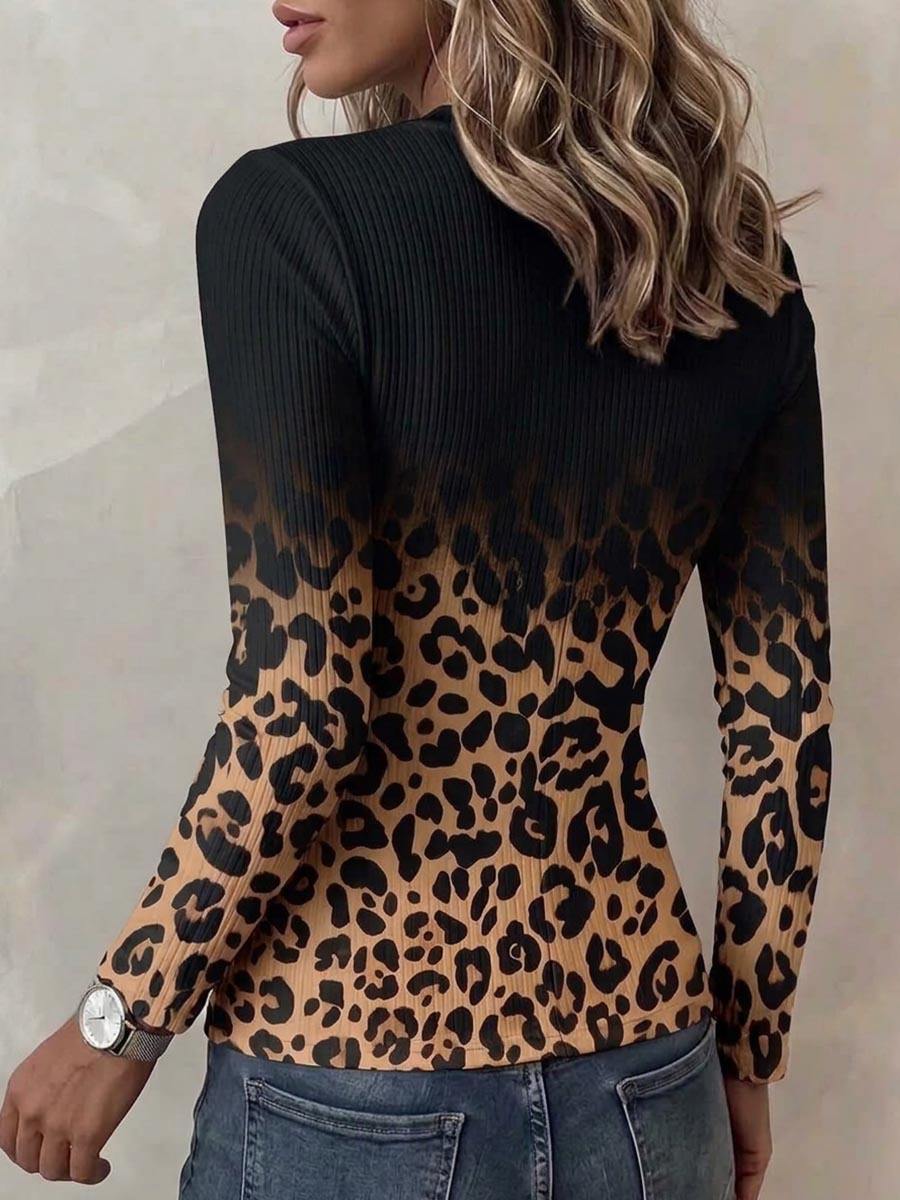 Back of the leopard ombre top fading from black ribbed shoulders