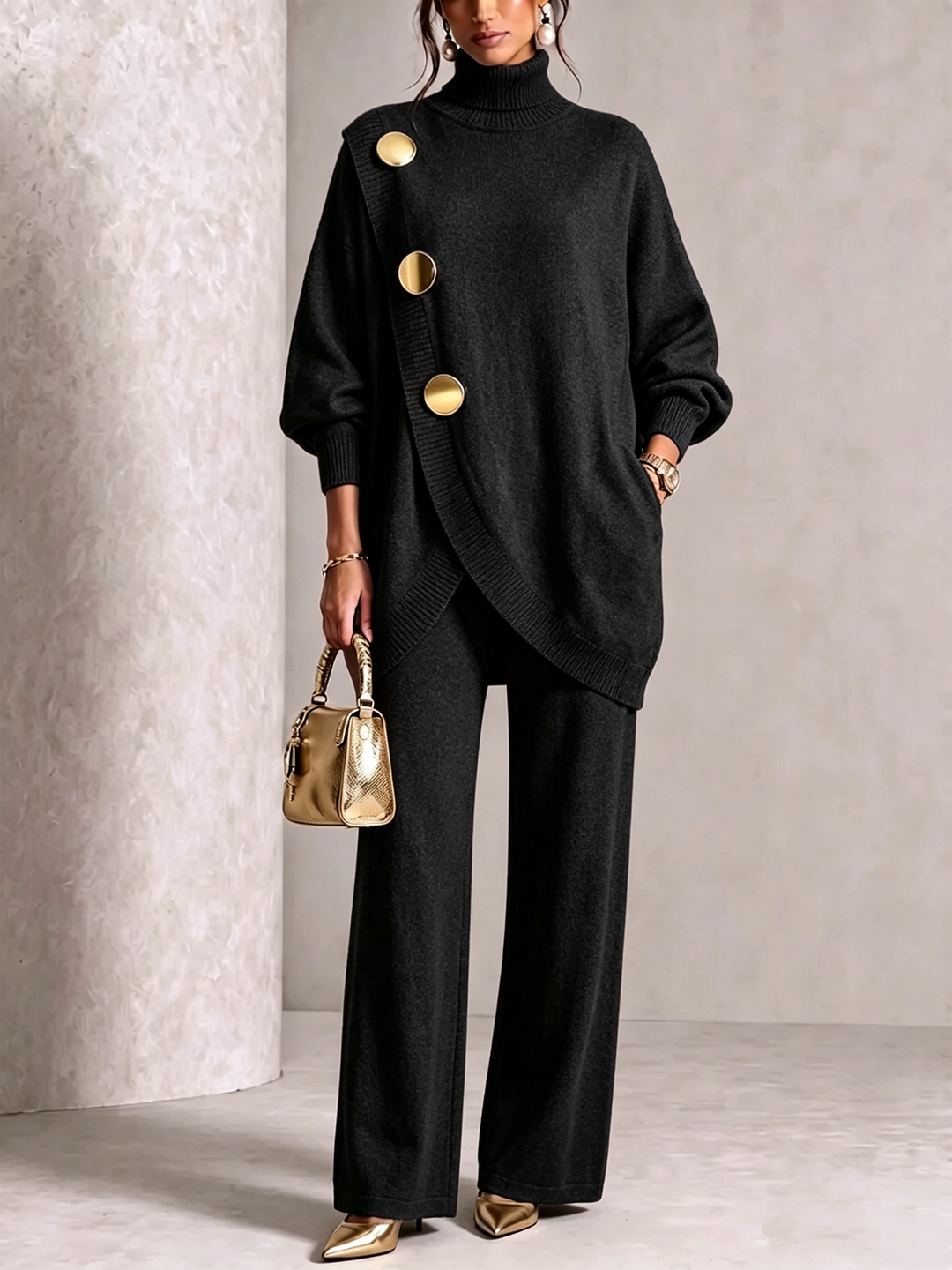 Black knit two piece set