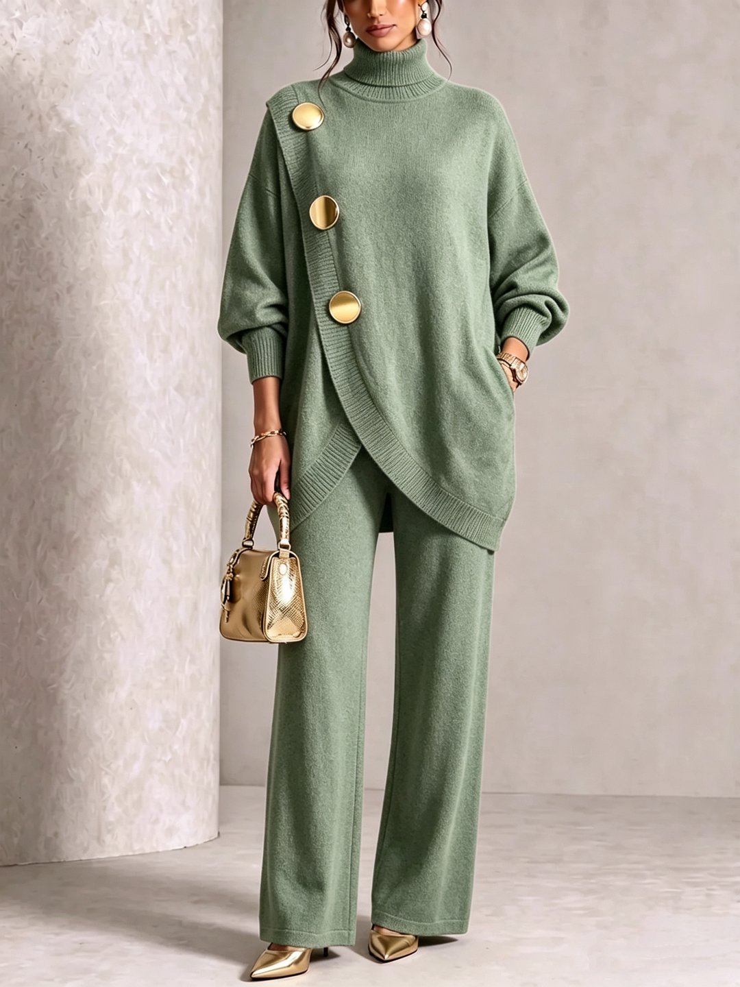 Sage green turtleneck and pants set