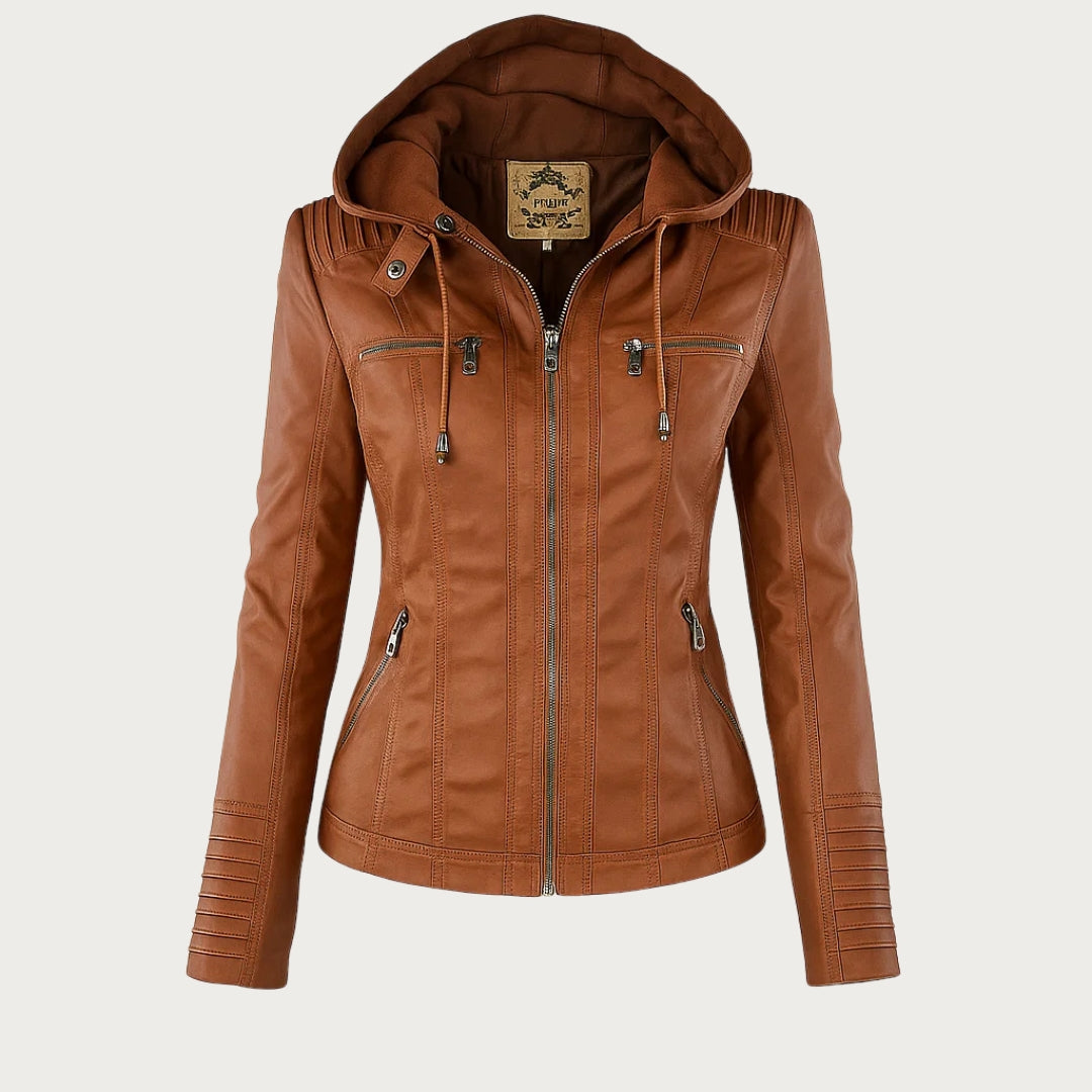 Women's Moto Jacket | Zip Up with Jersey Hood and Zip Pockets