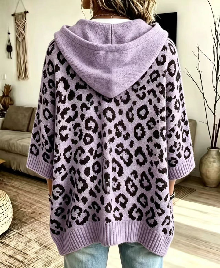 Back of the lavender knit sweater with ribbed cuffs and hem
